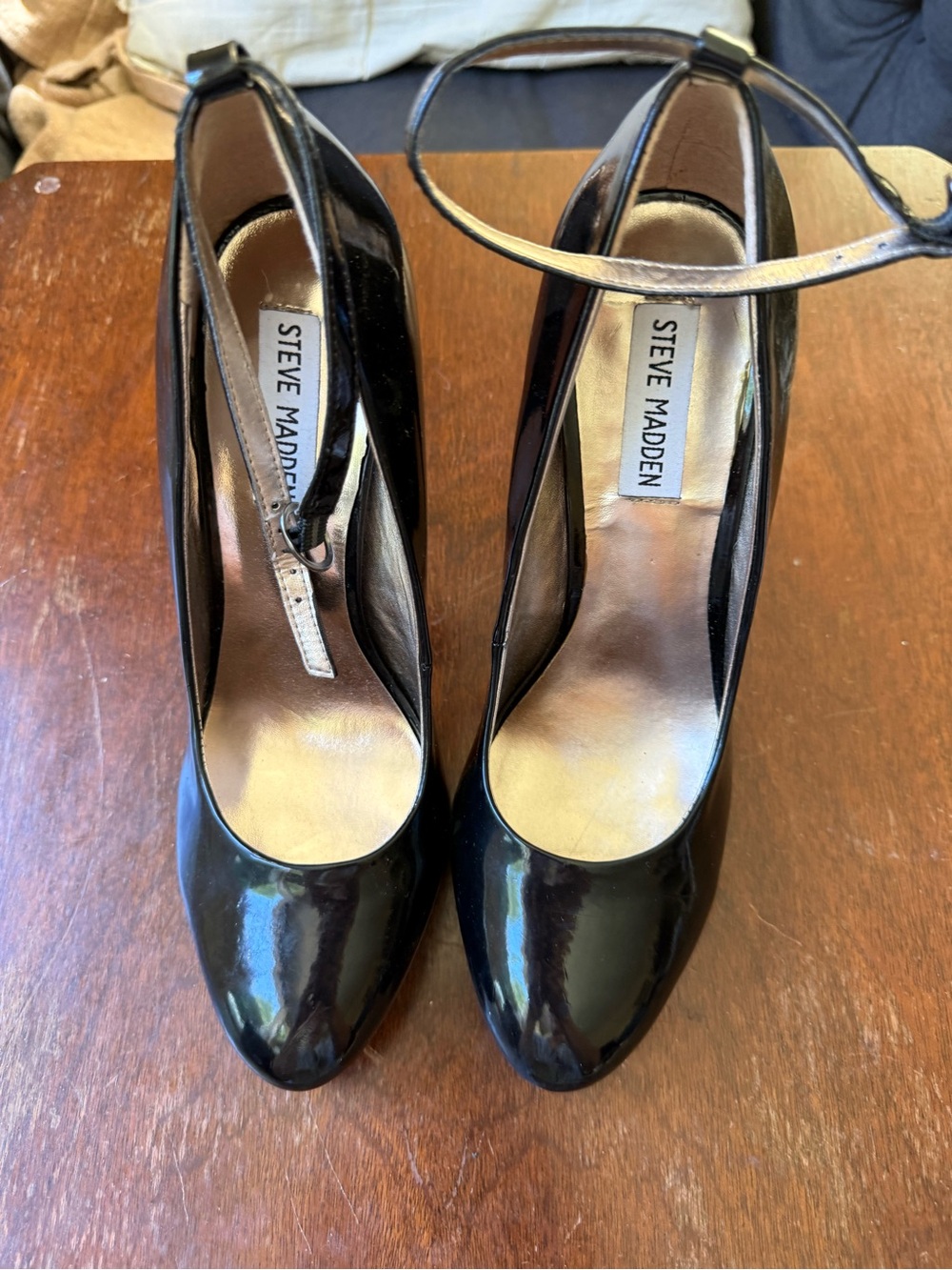 Steve Madden Black Patent Ankle-Strap Pumps